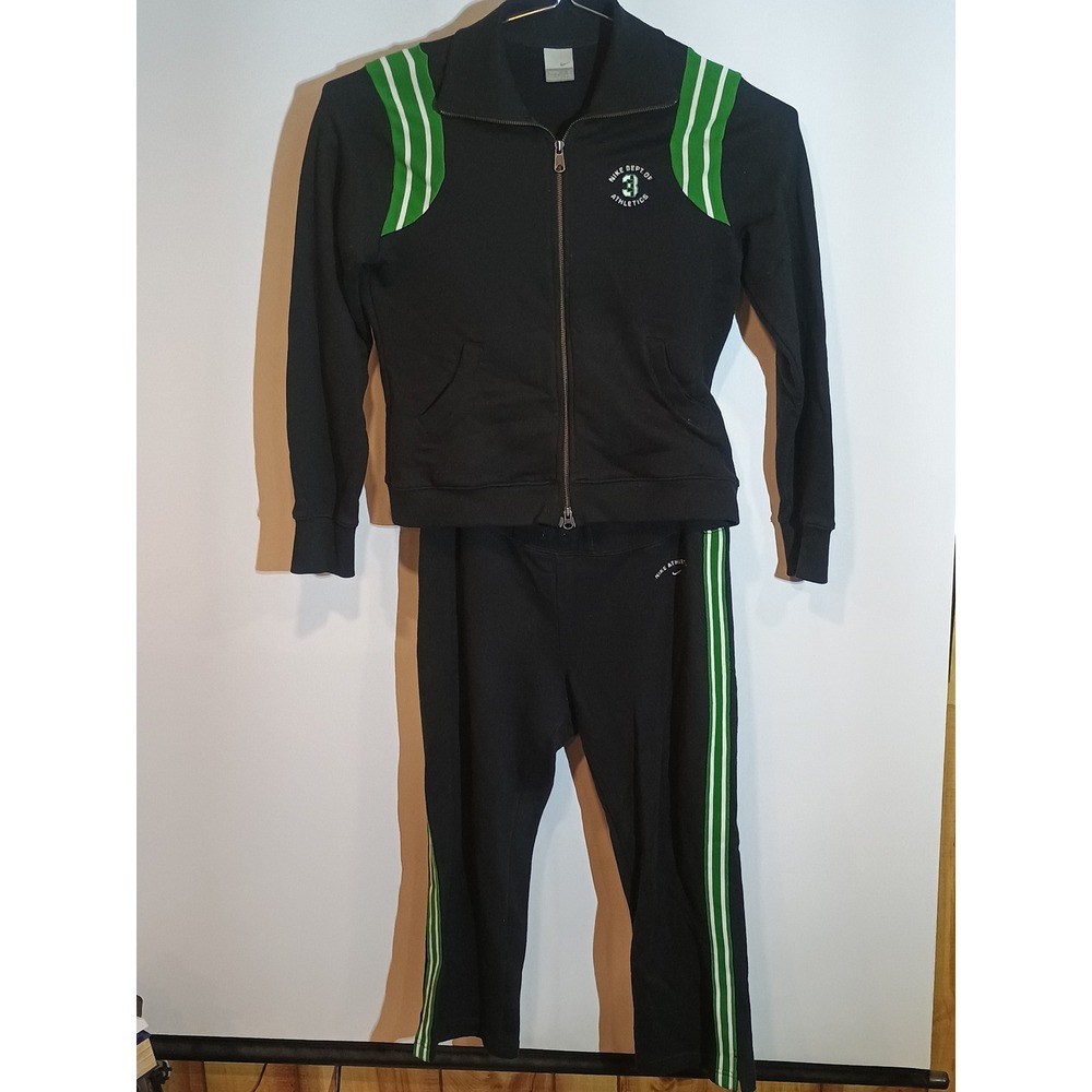Nike Tracksuit Girls M 8-10 Black Green Dept of Athletics Zip Jacket Pants Set